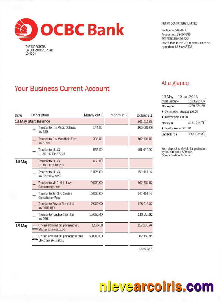 OCBC Bank bank statement